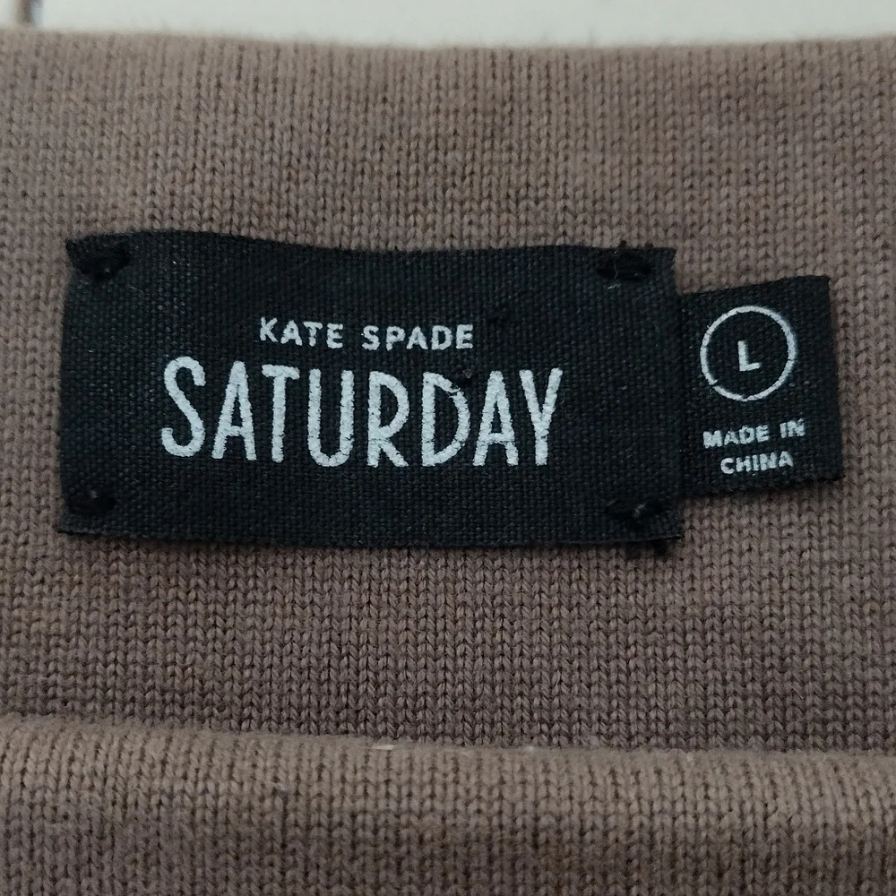 Kate Spade Saturday Boat Neck Minimalist Neutral Brown 3/4 Sleeve Top Sweater